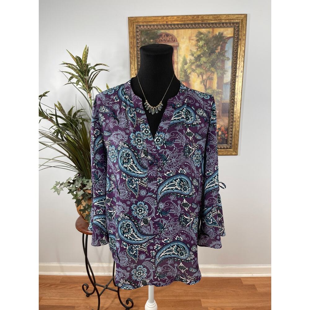 41 Hawthorn Tunic Top Women's M Paisley Print Split Neck Bohemian Whimsigoth